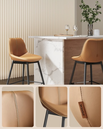 Set 2 scaune de bar, 50 x 49,5 x 98,5 cm, metal / piele ecologica, caramel / negru, Vasagle - Img 7