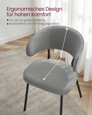 Set 2 scaune dining, 55 x 49,8 x 81 cm, textil / metal, gri inchis, Vasagle - Img 9