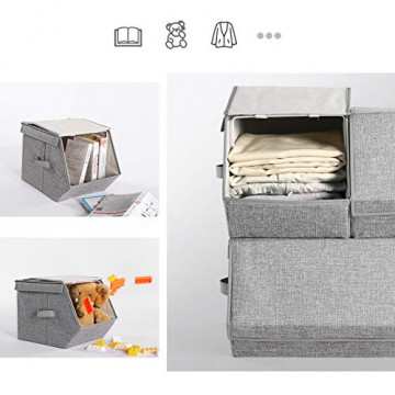 Set 3 cutii depozitare cu capac, textil / metal, gri, Songmics - Img 3