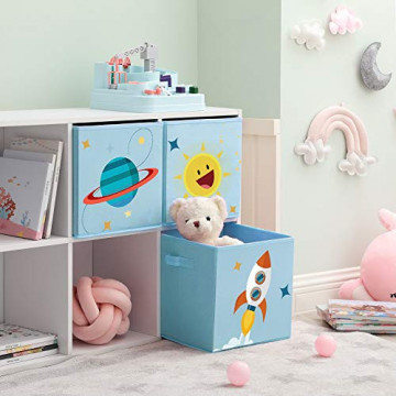 Set 3 cutii depozitare pentru copii, 30 x 30 x 30 cm, textil, albastru, Songmics - Img 2