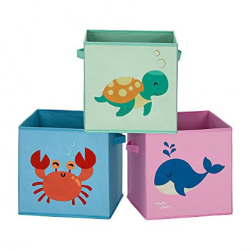 Set 3 cutii depozitare pentru copii, 30 x 30 x 30 cm, textil, multicolor, Songmics - Img 1