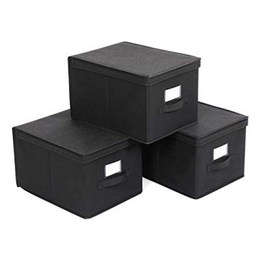 Set 3 cutii pliabile pentru depozitare, carton / textil, negru, Songmics - Img 1