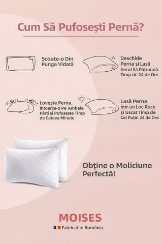 Set 4 perne antialergice si lavabile din microfibra matlasata ultrasonic, alb, 50x70 cm, Moises, SP-01 - Img 3