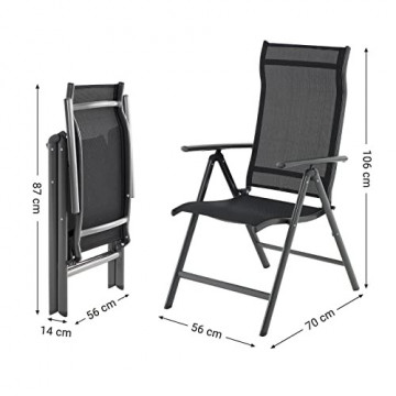 Set 4 scaun pliabile de gradina, 70 x 56 x 106 cm, metal / textil, negru, Songmics - Img 4