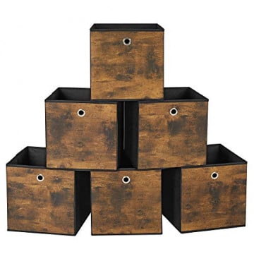 Set 6 cutii depozitare, 30 x 30 x 30 cm, carton / textil, maro, Songmics - Img 1