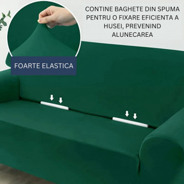 Set huse elastice din catifea pentru canapea 3 locuri + 2 fotolii, cu brate, verde, HCCJS-07 - Img 3