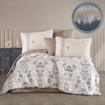 Set lenjerie pat dublu bumbac poplin gri | Anabel | 4 piese | Hobby Home