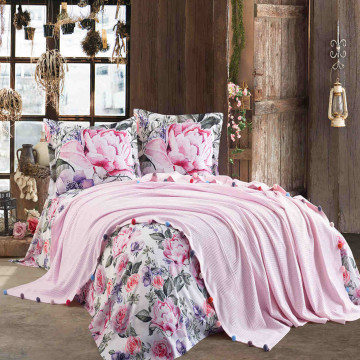 Set lenjerie si cuvertura de pat, 4 piese, bumbac 100%, roz, Violet - Img 1