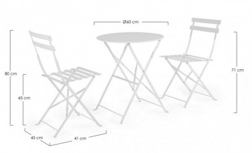 Set masa si scaune pliabile pentru gradina 3 piese alb din metal, Wissant Bizzotto - Img 2
