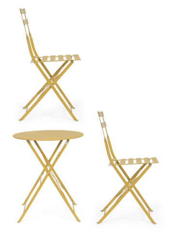 Set masa si scaune pliabile pentru gradina 3 piese galben din metal, Wissant Bizzotto - Img 7