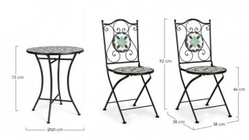 Set masa si scaune pliabile pentru gradina 3 piese multicolor din metal si ceramica, Positano Bizzotto - Img 3