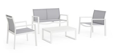 Set mobilier de gradina, 4 piese, metal / textilena, alb / gri, Kallen Yes - Img 1