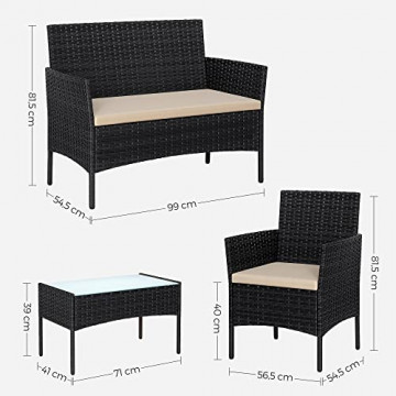 Set mobilier gradina / balcon, 4 piese, metal / polietilena, negru, Songmics - Img 7