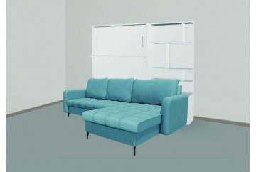 Set pat rabatabil dublu cu canapea coltar si biblioteca - Royal Bookcase&Corner Sofa (150X200) - Img 1