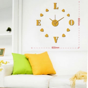 Sticker decorativ cu ceas, plastic / vinil, galben, 60 x 60 cm, Orologio Love Mauro Ferreti - Img 2