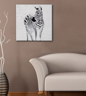Tablou alb / negru din lemn si panza, 80 x 3 x 80 cm, Zebra B Mauro Ferreti - Img 2