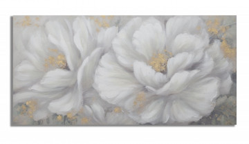 Tablou decorativ alb / auriu din lemn de pin si panza, 140 x 3,7 x 70 cm, Flower Mauro Ferreti - Img 1