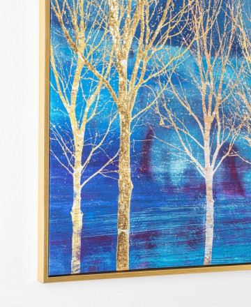 Tablou decorativ albastru/auriu din lemn de Pin si panza, 100x3,2x70 cm, Galeria Trees Bizzotto - Img 2