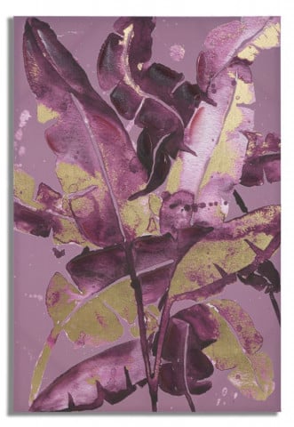 Tablou decorativ multicolor din lemn de Brad si panza, 80x3x120 cm, Dark Leaves Mauro Ferretti - Img 1