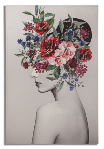 Tablou decorativ multicolor din lemn de Pin si panza, 80x2,8x120 cm, Lady Flower-A Mauro Ferretti - Img 1