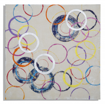Tablou multicolor din lemn si panza, 80 x 3 x 80 cm, Floating Circles A Mauro Ferreti - Img 1