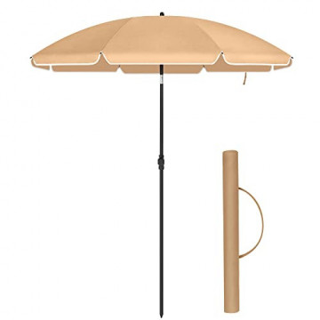 Umbrela de gradina gri taupe din poliester si metal, ∅ 160 cm, Vasagle - Img 1