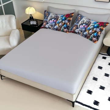 lenjerie finet 6 piese Jojo Home gri imprimeu Crăciun luminos