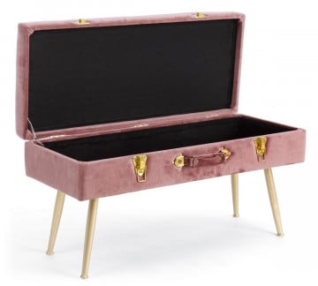 Bancheta cu spatiu pentru depozitare roz antic/auriu din catifea si metal, 80 cm, Polina Bizzotto - Img 5