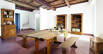 Biblioteca living maro rustic din lemn masiv de Acacia, 100 cm, Chateaux Bizzotto - Img 7