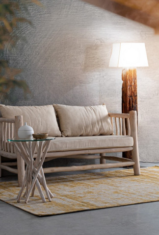 Canapea cu 2 locuri finisaj alb din lemn de Teak, 140 cm, Sahel Bizzotto - Img 6