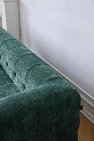 Vedere de sus colt dreapta canapea verde memory foam