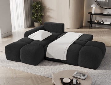 detaliu braț colțar Vittario cu formă rotunjită și material textil gri