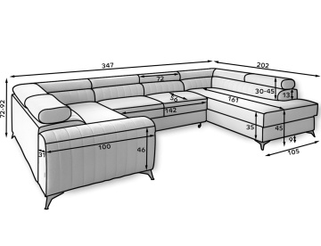 Colțar Louis extensibil, 347x202x92 cm, orientare dreapta – Sawana 14 – prezentare comercială suplimentară