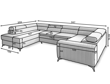 Colțar Louis extensibil, 347x202x92 cm, orientare stânga – Royal 01 – prezentare secundară de catalog