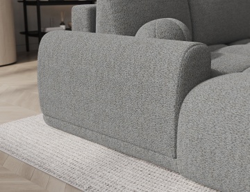 detaliu braț lateral și pernă decorativă pentru colțar extensibil ELTAP Vittario gri Royal 04 bouclé