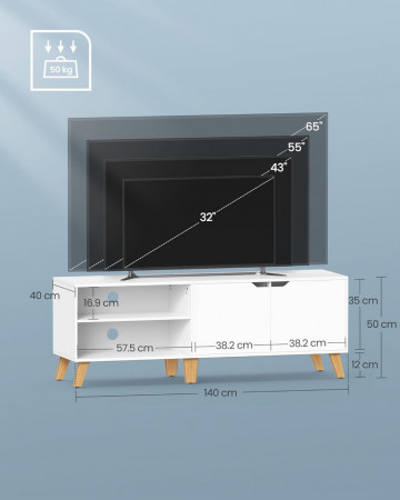 Comoda TV, 140 x 40 x 50 cm, PAL melaminat, alb, Vasagle - Img 2