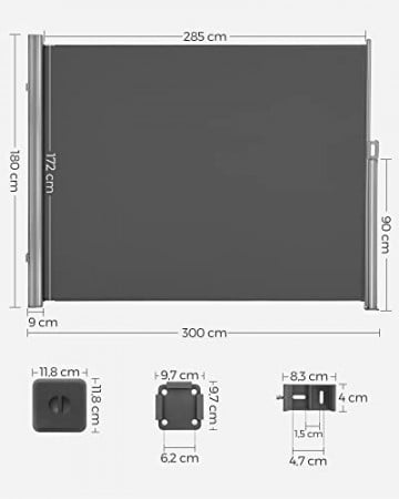 Copertina laterala pentru gradina / terasa, 180 x 300 cm, metal / poliester, negru, Songmics - Img 2