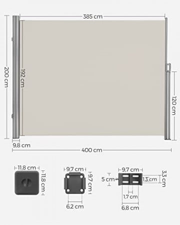 Copertina laterala pentru gradina / terasa, 200 x 400 cm, metal / poliester, bej, Songmics - Img 2