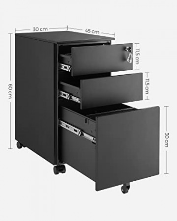 Corp mobil de birou / rollbox cu 3 sertare si cheie, 45 x 30 x 60 cm, metal, negru, Songmics - Img 3