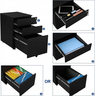 Corp mobil pentru birou / rollbox, 52 x 39 x 60 cm, metal, negru, Songmics - Img 9