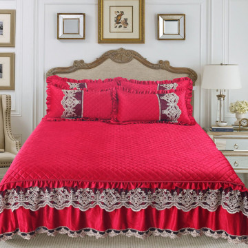 Cuvertura de pat si 2 fete de perna, catifea, pat 2 persoane, purpuriu, 3 piese, CCC-97