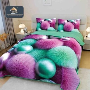 Cuvertură matlasată 5D mov cu forme decorative JOJO HOME – 3 piese