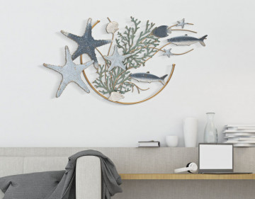 Decoratiune de perete aurie / albastra din metal, 95 x 5 x 54 cm, Sea Star Mauro Ferreti - Img 6