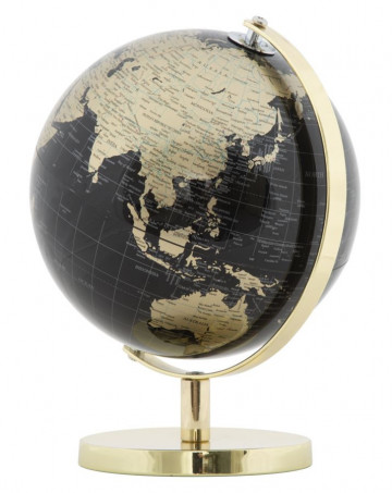 Decoratiune glob negru/auriu din metal, ∅ 20 cm, Globe Mauro Ferretti - Img 2