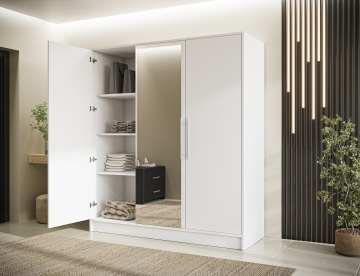 Dulap cu 3 usi si oglinda Alarica 180x60x200 cm – Alb – fotografie de produs pe fundal neutru