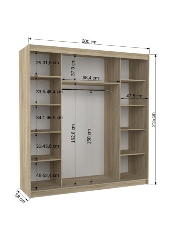 Dulap cu usi glisante 200x215 cm, Della, ADRK Furniture - Img 8