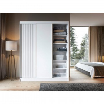Dulap cu uși glisante Biancco III, 180x60x220 cm – Alb – fotografie comercială a produsului