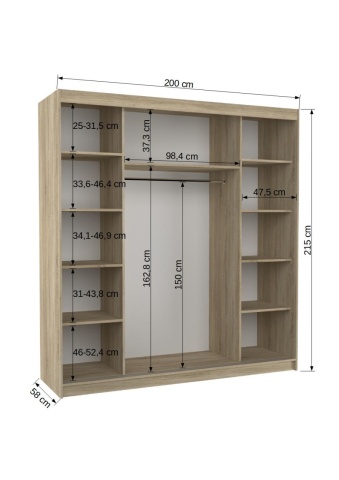 Dulap cu usi glisante si oglinda 200x215 cm, Della, ADRK Furniture - Img 8