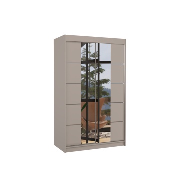 Dulap Genua cașmir cu două uși glisante, oglindă verticală pe front și mânere discrete din aluminiu, prezentat pe fundal alb