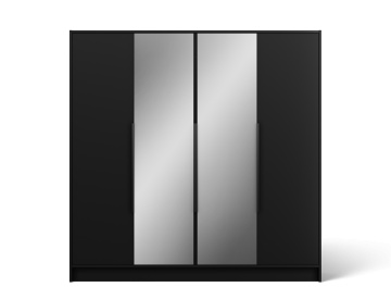 Dulap Lunara cu uși batante – 4 uși – 200x51x200 cm – cu oglindă – Negru – Varianta 1
